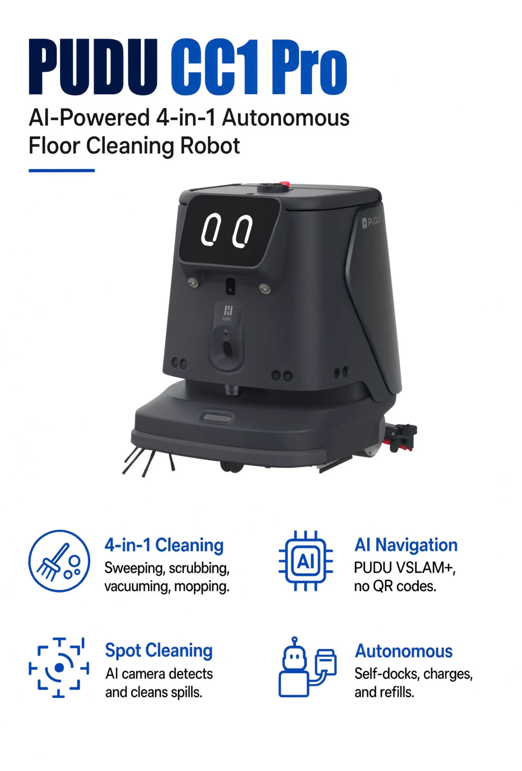 PUDU CC1 Pro AI Powered 4 in 1 Autonomous Floor Cleaning Robot Robotools Canada